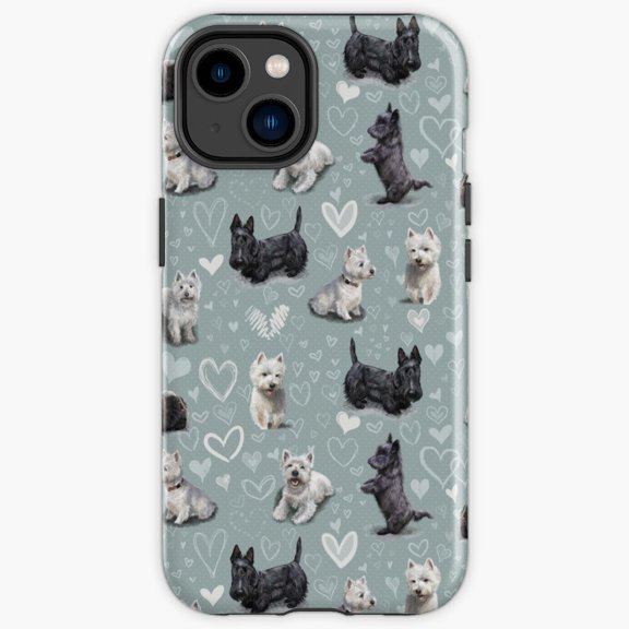 Protective iPhone Case Westies And Scottie Dogs Scottish Terriers Dual Breed Shield IP15 Magnetic MagSafe Compatible