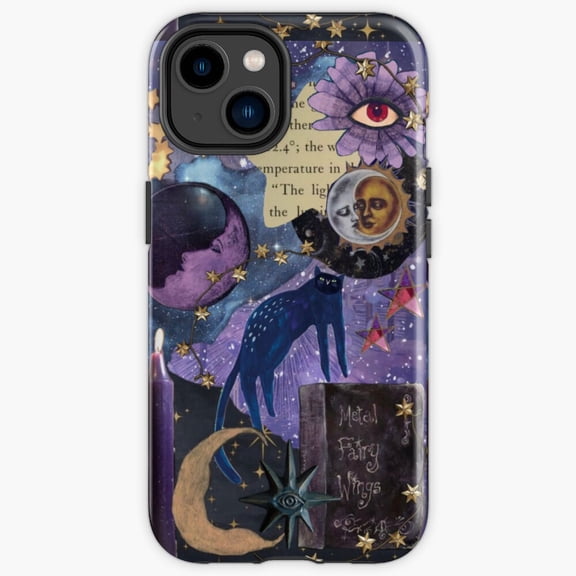 Protective iPhone Case Whimsigoth Aesthetic Purple 90S Celestial Moon Phase Stars Cover IP13/14 Magnetic MagSafe Compatible