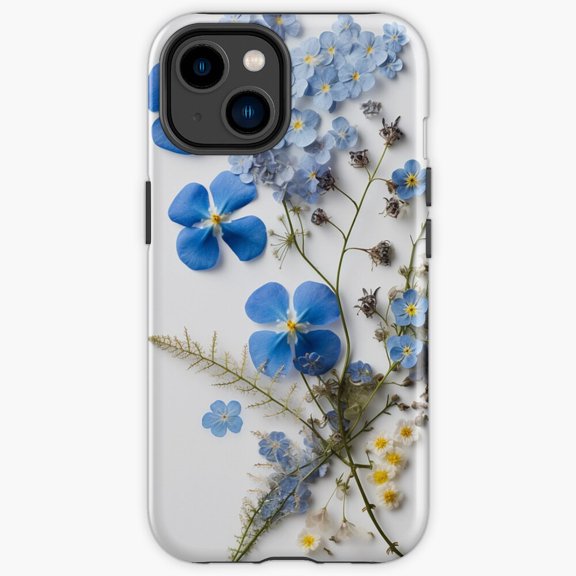 Protective iPhone Case Whispers Of Blue Forgetmenot Flower Collage Spring Shield Heavy Duty Shockproof Hard Shell IP13/14 Magnetic MagSafe Compatible
