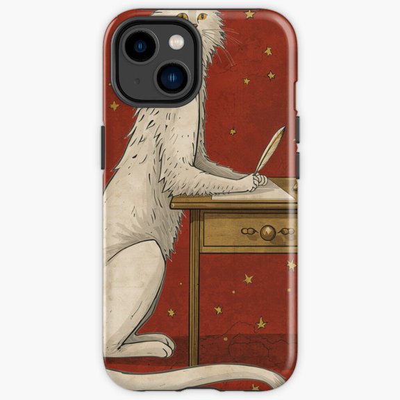 Protective iPhone Case White Cat Writing Letter Medieval Art Renaissance Manuscript Shield IP13/14 Magnetic MagSafe Compatible