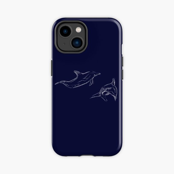 Protective iPhone Case White Stripe Dolphin Sketch Design Phone Case IP15 Pro Magnetic MagSafe Compatible