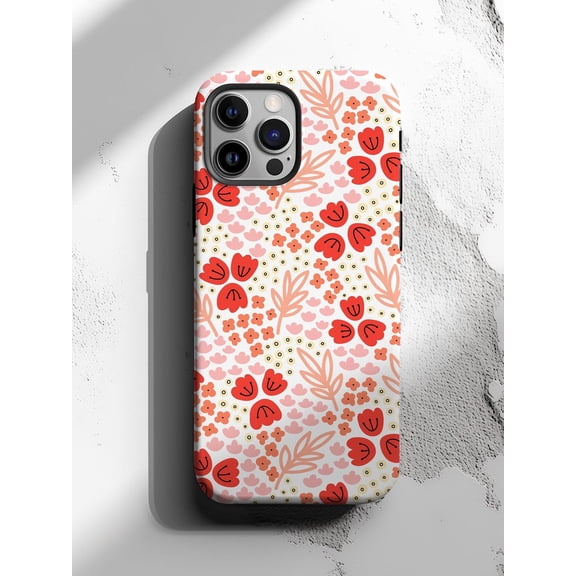 Protective iPhone Case Wildflower Floral Phone Case with Pink Botanical Design IP15 Magnetic MagSafe Compatible