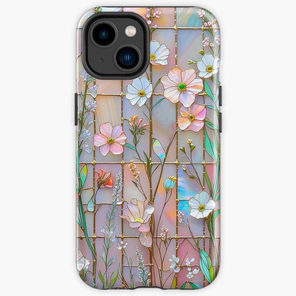 Protective iPhone Case Wildflower Stained Glass Effect Graphic Design Floral Mosaic Cover IP16 Magnetic MagSafe Compatible