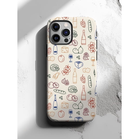 Protective iPhone Case Wine and Cheese Phone Case with Foodie Print Pattern IP13/14 Magnetic MagSafe Compatible