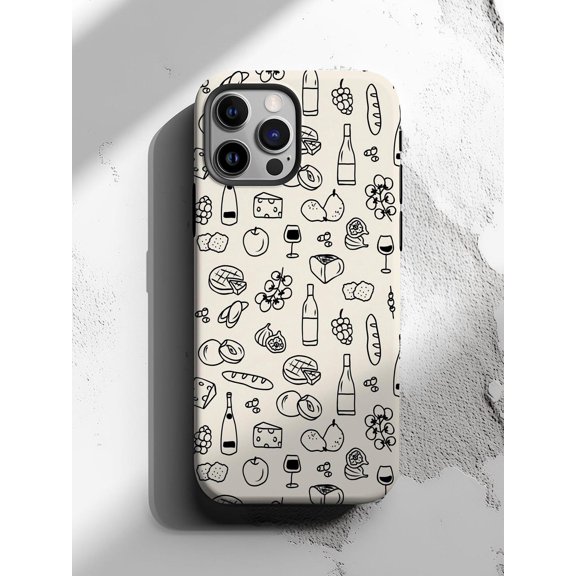 Protective iPhone Case Wine and Cheese Phone Case with Gourmet Food Pattern Grid IP13/14 Magnetic MagSafe Compatible