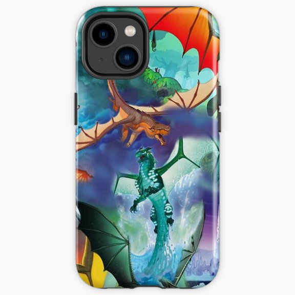 Protective iPhone Case Wings Of Fire Dragon Pattern Mythical Fantasy Creature Grid Cover IP13/14 Magnetic MagSafe Compatible