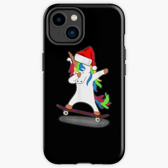 Protective iPhone Case Winter Dabbing Unicorn Santa Skateboard Magic Mythical Creature Cover IP13/14 Magnetic MagSafe Compatible