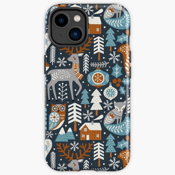 Protective iPhone Case Winter Dark Blue Indigo Frosted Ice Crystals Pattern Phone Case IP16 Magnetic MagSafe Compatible