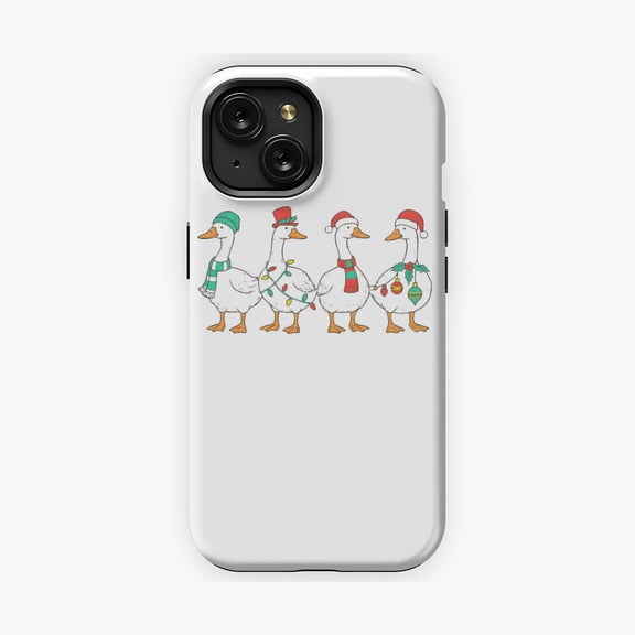 Protective iPhone Case Winter Goose Decorative Seasonal Art Phone Case Traditional Farm Bird Wearing Scarf Shell IP15 Magnetic MagSafe Compatible