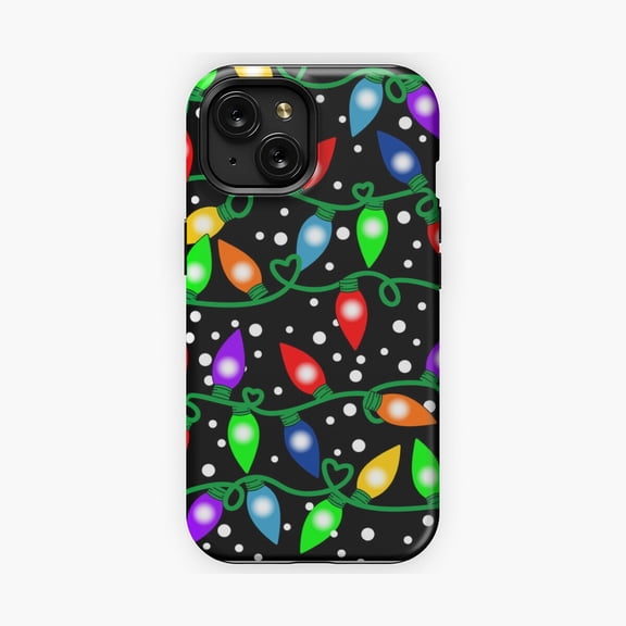 Protective iPhone Case Winter Lights Festive Decorative Pattern Phone Case Neon Garland Sparkle Glow Effect Cover IP15 Magnetic MagSafe Compatible
