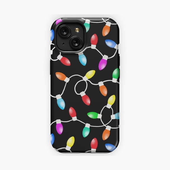 Protective iPhone Case Winter Lights Festive Pattern Art Phone Case Glow Garland Ornament Print Cover IP15 Magnetic MagSafe Compatible