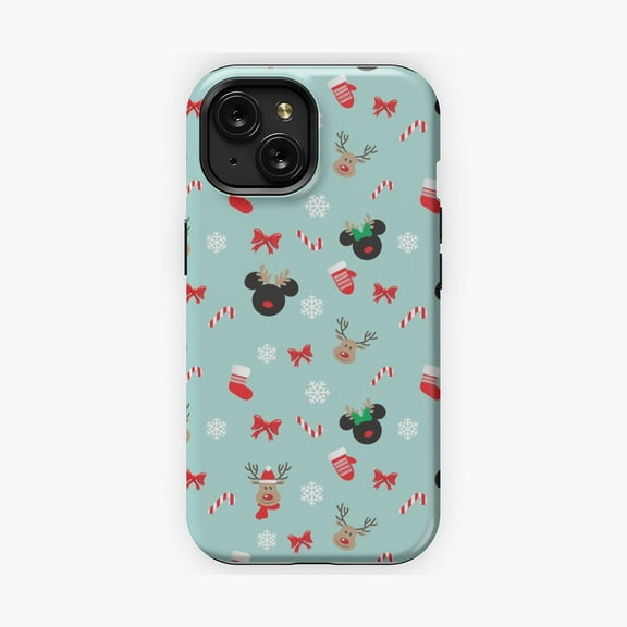 Protective iPhone Case Winter Mouse Ears Reindeers And Candy Canes Phone Case Theme Park Magic Pattern Cover IP15 Magnetic MagSafe Compatible