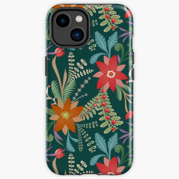 Protective iPhone Case Winter Nature Turquoise Sapphire Frosted Ice Crystals Layout Phone Case IP15 Magnetic MagSafe Compatible