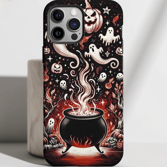 Protective iPhone Case Winter Phone Case Scary Ghost Cauldron Spooky Slim Cover IP13/14 Magnetic MagSafe Compatible