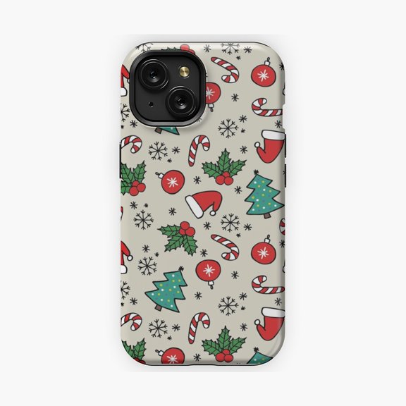 Protective iPhone Case Winter Seamless Doodle Pattern Graphic Phone Case Fun Icons Hand Drawn Illustration Shell IP16 Magnetic MagSafe Compatible