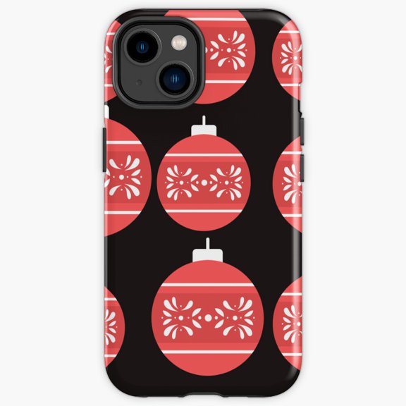 Protective iPhone Case Winter Tree Decorations Red Bubbles Garland Pattern Cover IP15 Magnetic MagSafe Compatible