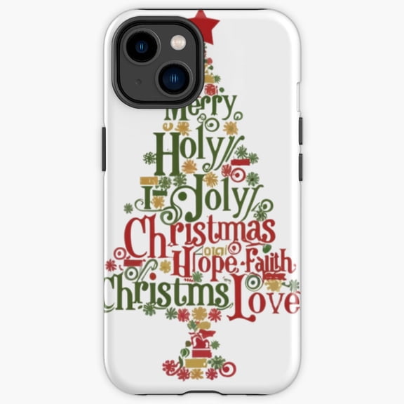 Protective iPhone Case Winter Tree Outline With Winter Words Typography Art Shield IP15 Magnetic MagSafe Compatible