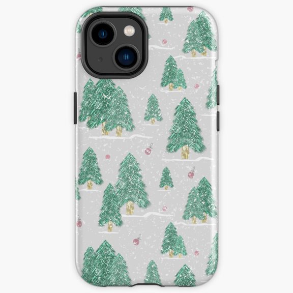 Protective iPhone Case Winter Tree Pattern Dark Grey Monochrome Crystal Grid Shield IP13/14 Magnetic MagSafe Compatible