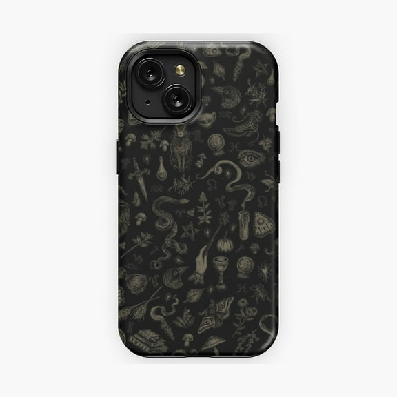 Protective iPhone Case Witchy Things Black Beige Design Phone Case IP13/14 Magnetic MagSafe Compatible