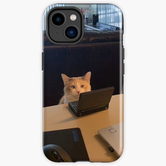 Protective iPhone Case Work From Home Panko Two Cute Loafing Cat Keyboard Desk Shield IP15 Magnetic MagSafe Compatible