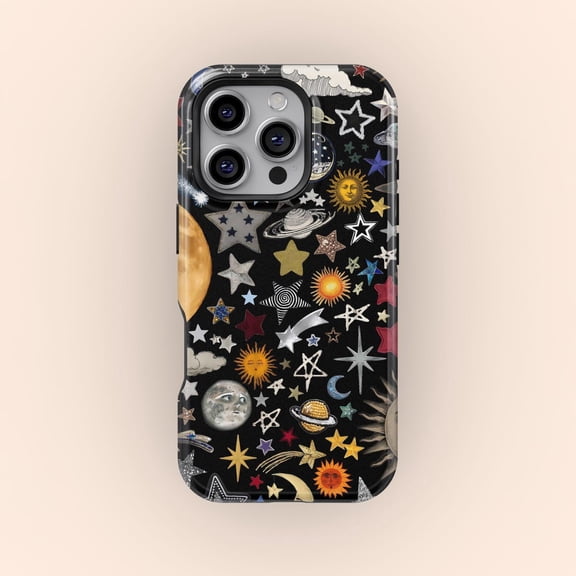 Protective iPhone Case Y2K Grunge Stars Punk Gothic Retro Starburst Pattern Shield IP13/14 Magnetic MagSafe Compatible