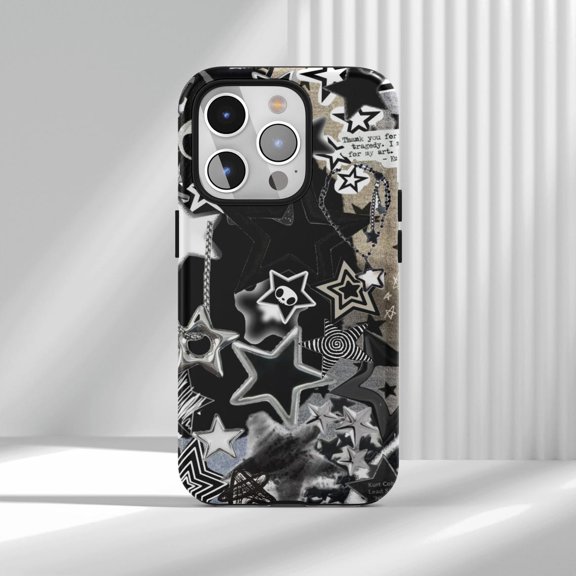 Protective iPhone Case Y2K Silver Star Cell Phone Case Gothic Aesthetic Starry Cover Compatible Cover IP15 Magnetic MagSafe Compatible
