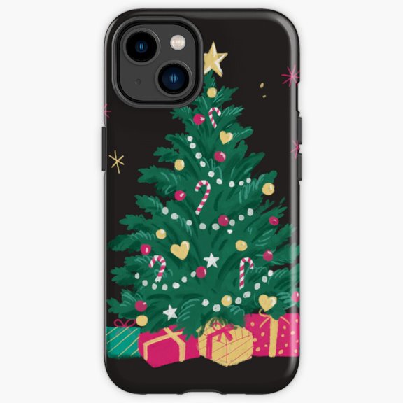 Protective iPhone Case Yellow Green And Red Themed Winter Tree Sticker Badge Shield IP15 Magnetic MagSafe Compatible