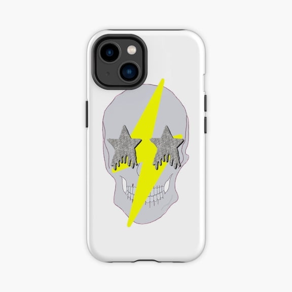 Protective iPhone Case Yellow Lightning Bolt Glitter Star Eye Skull Phone Case IP16 Magnetic MagSafe Compatible