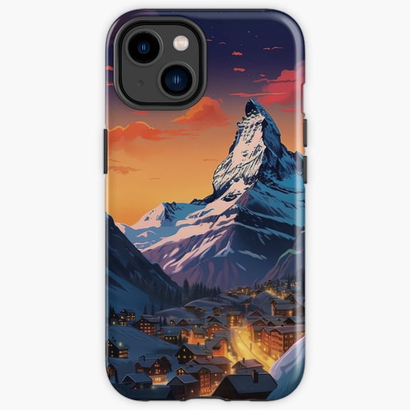 Protective iPhone Case Zermatt Matterhorn Switzerland Retro Travel Poster Art Phone Case IP13/14 Magnetic MagSafe Compatible