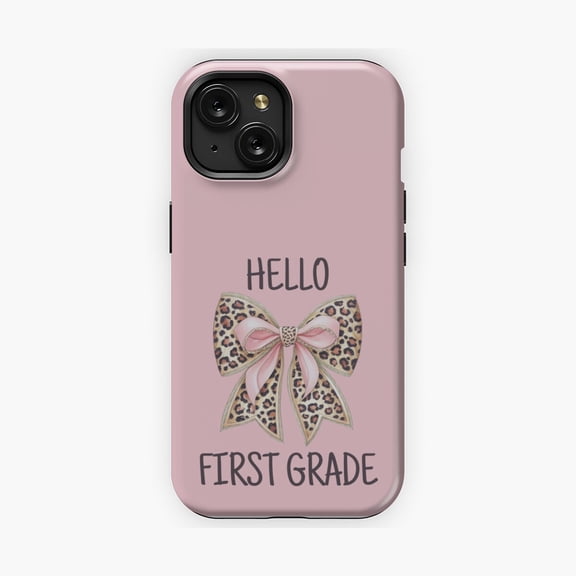 Protective iPhone Case o First Grade Cute Bow Phone Case School Theme Ribbon Design IP13/14 Magnetic MagSafe Compatible