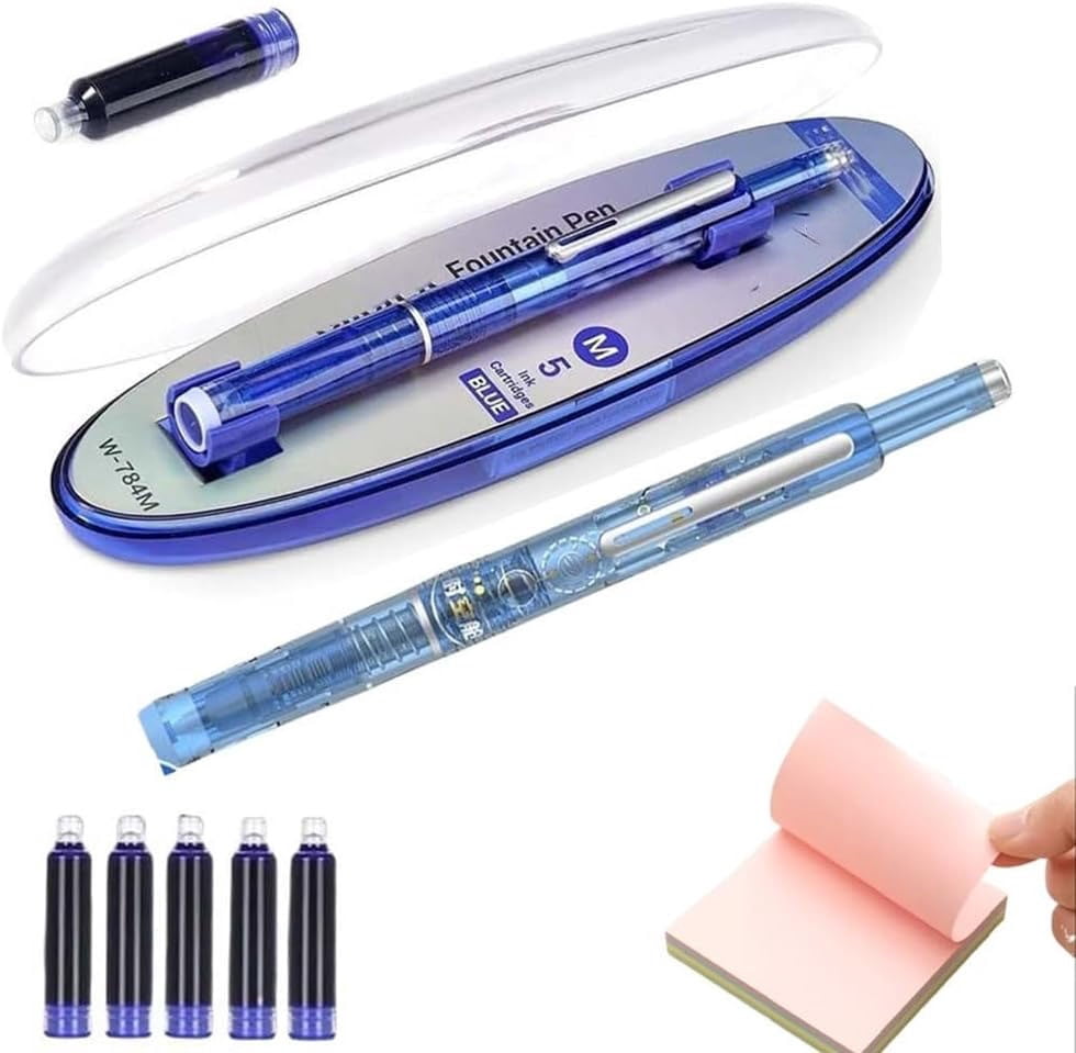 Protectivemethod Fountain Pen Retractable 0.38mm, Blue&black Ink Medium ...