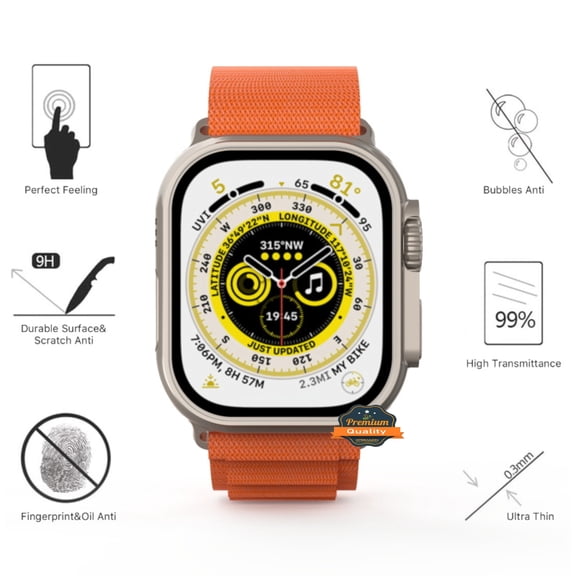 Protector For Apple Watch Ultra 49mm (Series 2) Tempered Glass Screen Protector Premium HD Clear, Case Friendly, 9H Hardness, 3D Touch Accuracy, Glass Screen Cover - Clear