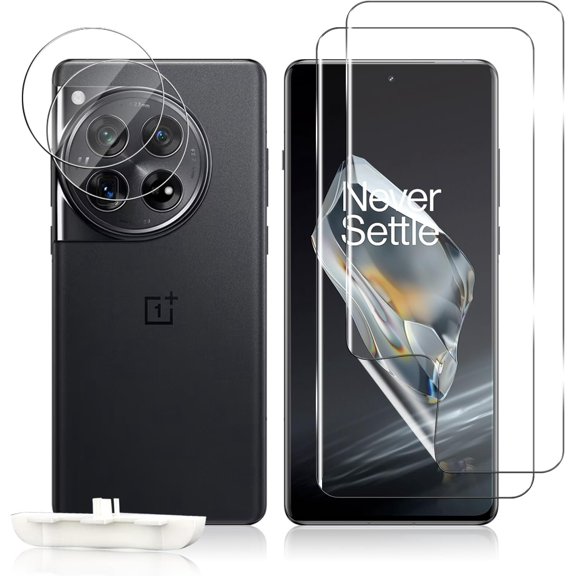for  Protector for Oneplus 12, 2 Pack Flexible TPU Film Screen Protector + 2 Pack Tempered Glass Camera Lens Protector [Fingerprint Support] [Anti Scratch] for Oneplus 12