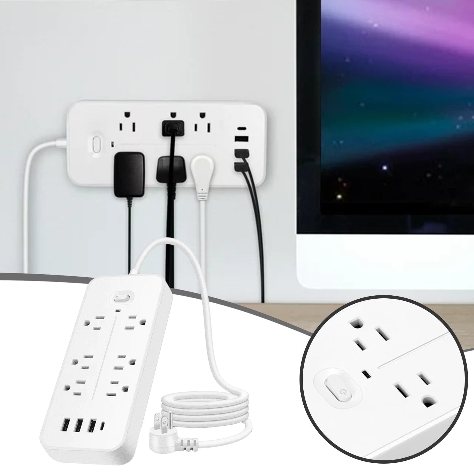 Protector Power Strip CFWQH Extension Cord With 6 And 3 USB & 1 USB C Ports 4 Feet Power Cord