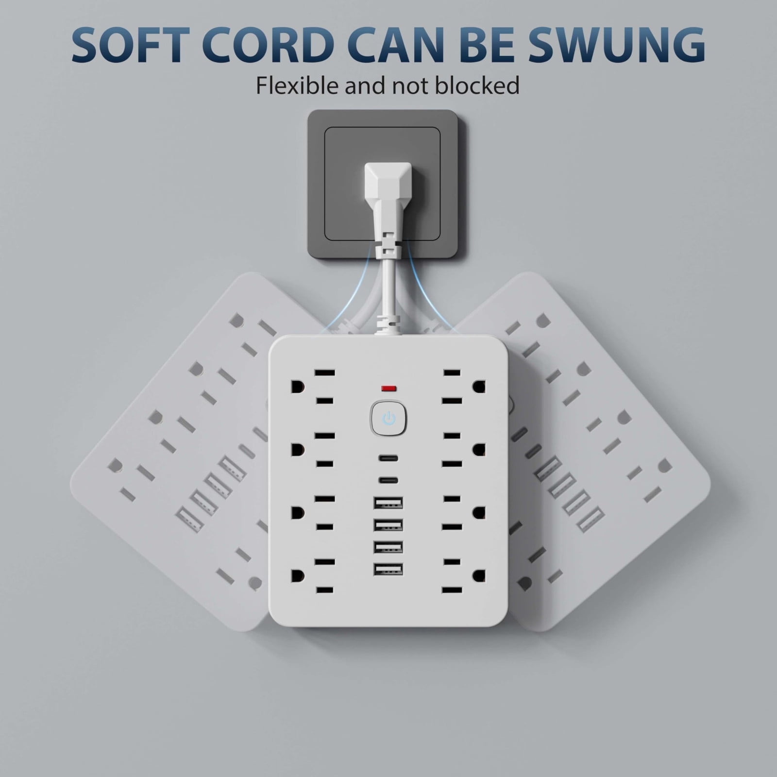 Cyber_&_Monday Deals,Cyber&Monday Deal,Protector contra sobretensiones multifuncin 14 en 1 con 8 tomas de corriente, 4 puertos USB y 2 puertos tipo C; perfecto para uso en el hogar, la oficina y via