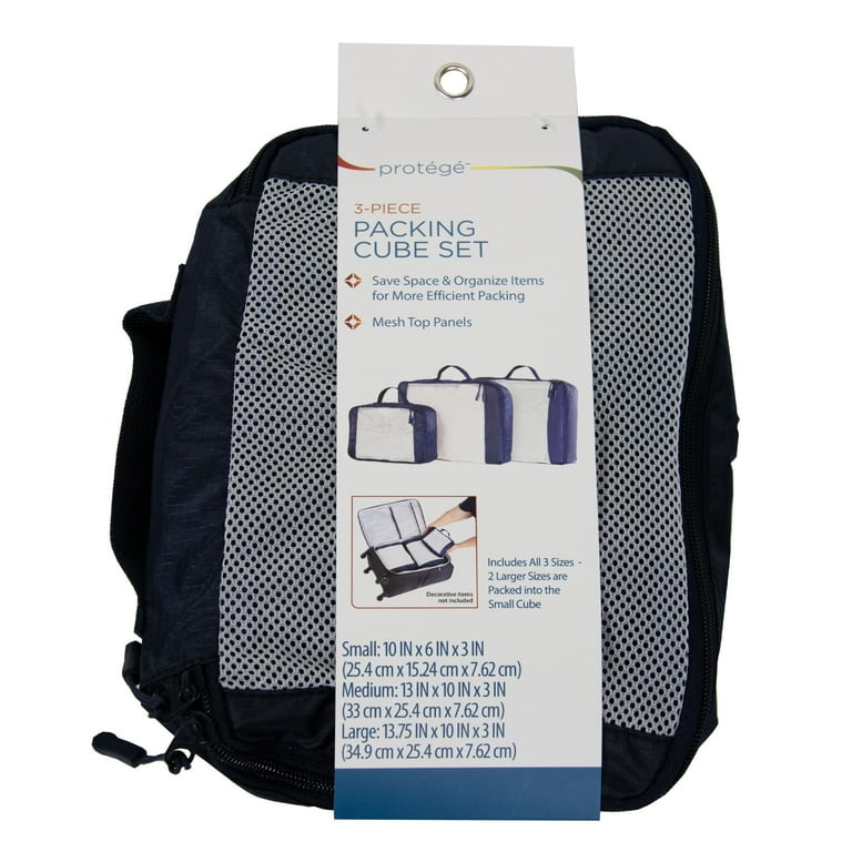 Protege Packing Cubes Set, Blue, 3 Sizes 10x6x3, 13x10x3, 13.75