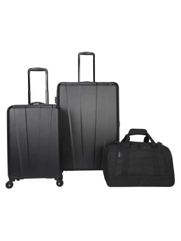 3-Piece Hardside Luggage Set, Black, 28 in Checked, 20 in Carry-On, 18 in Duffel