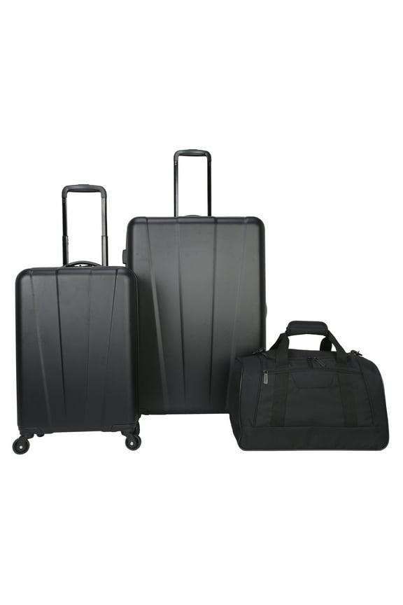 3 Piece Traveling Hardside Value Luggage Set, Black, Includes a 28" Checked Luggage, 20 inch Carry-On Luggage and 18 inch Duffel