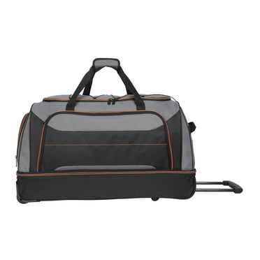 Protege 30 in Rolling Drop-Bottom Duffel Bag for Travel, Black and Gray