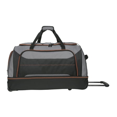 Protege 30 in Rolling Drop-Bottom Carry On Duffel Bag for Travel, Black and Gray