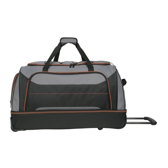 Protege 30 in Rolling Drop-Bottom Carry On Duffel Bag for Travel, Black and Gray