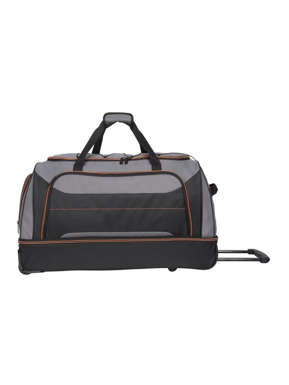 30 in Rolling Drop-Bottom Carry On Duffel Bag for Travel, Black and Gray
