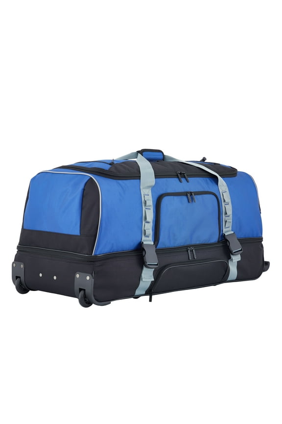 36 in Jumbo Drop-Bottom Rolling Travel Duffel Bag for Travel, Blue and Black