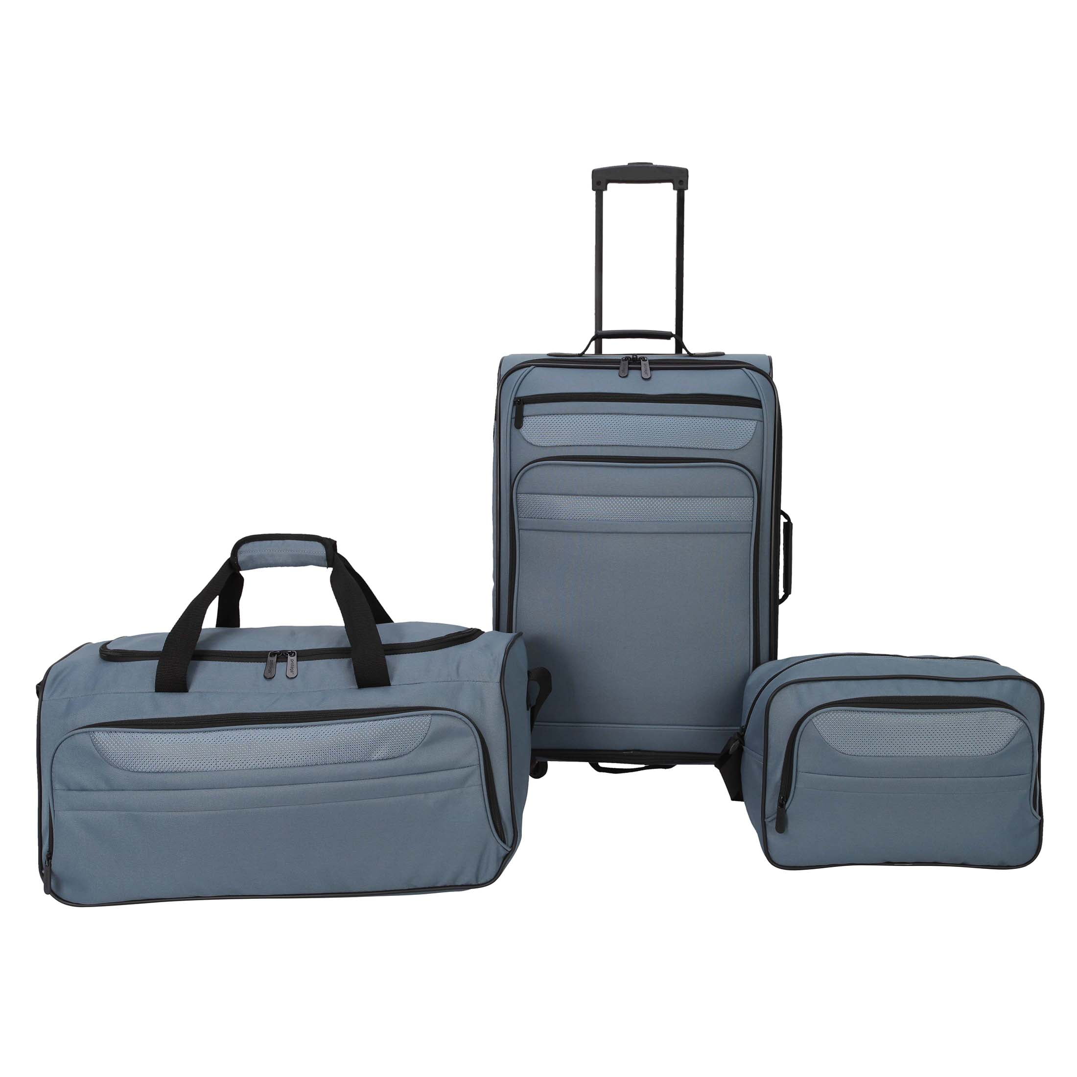 Protege 3-Piece Softside Luggage Travel Set, Includes Medium Checked Luggage, Carry On Duffel and Boarding Tote, Blue