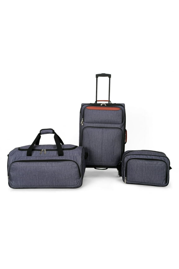 3-Piece Softside Luggage Travel Set, Includes Medium Checked Luggage, Carry On Duffel and Boarding Tote, Gray