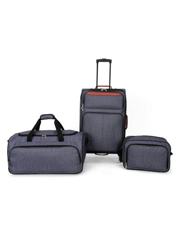 3-Piece Softside Luggage Travel Set, Includes Medium Checked Luggage, Carry On Duffel and Boarding Tote, Gray