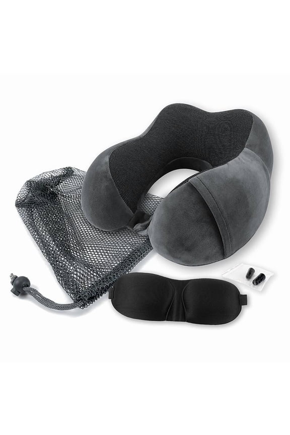 4-Piece Ergonomic Memory Foam Neck Pillow Travel Set