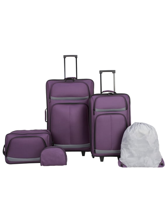 5-Piece Purple Softside Luggage Set with 28 in Upright, 21 in Upright, Tote, Toiletry Kit and Cinch Sack