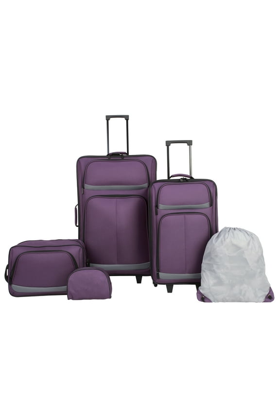 5-Piece Softside Travel Luggage Set with Spinner Wheels, Purple