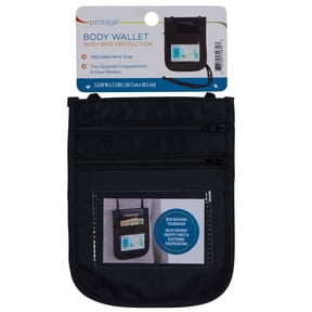 Protg Travel Neck-Body Wallet Passport Case, Black Nylon, RFID Blocking